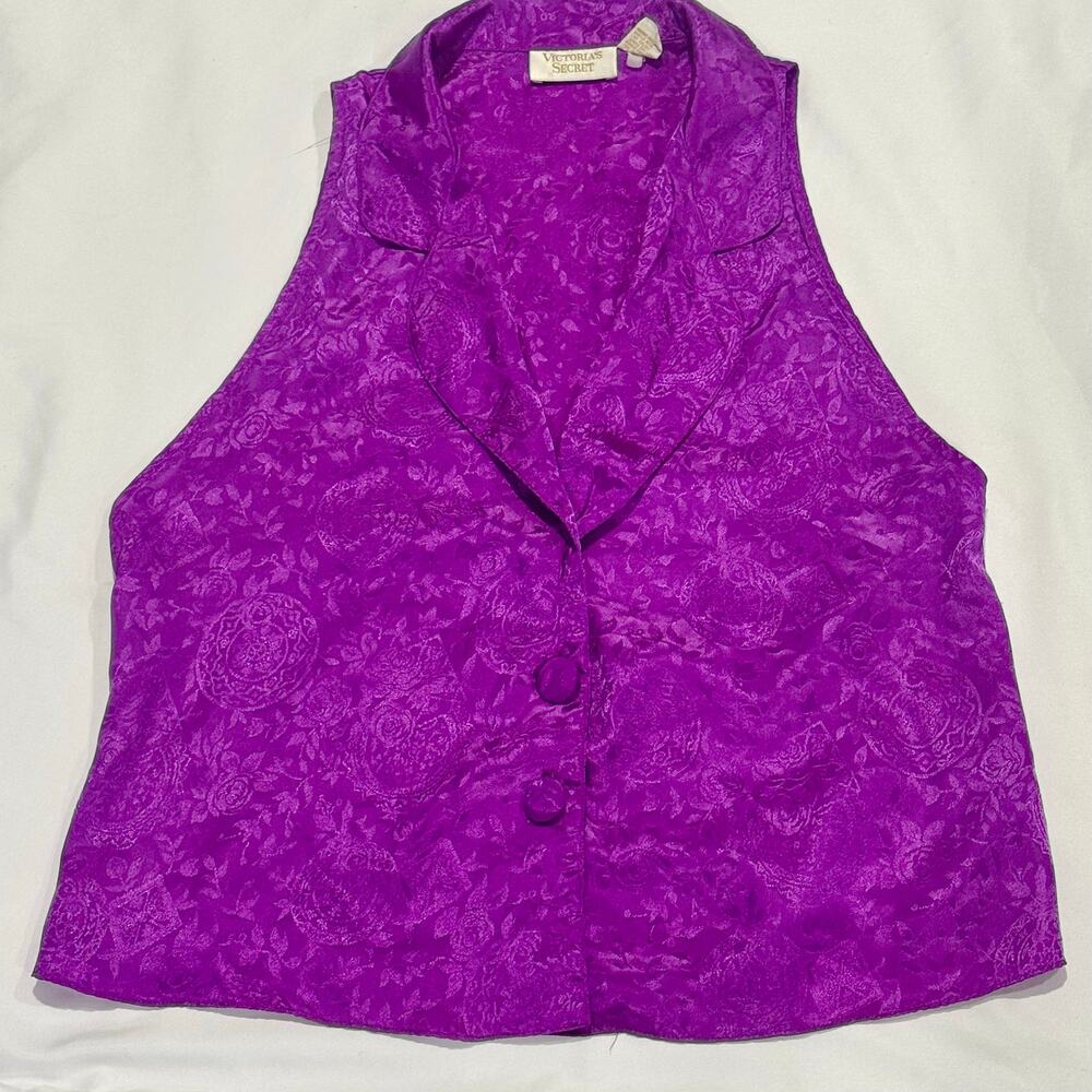 Vintage Victoria’s Secret Gold Label Purple Jacquard Satin Vest M
